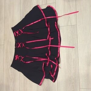 Lolita Style Black and Red Lace Up Tiered Skirt